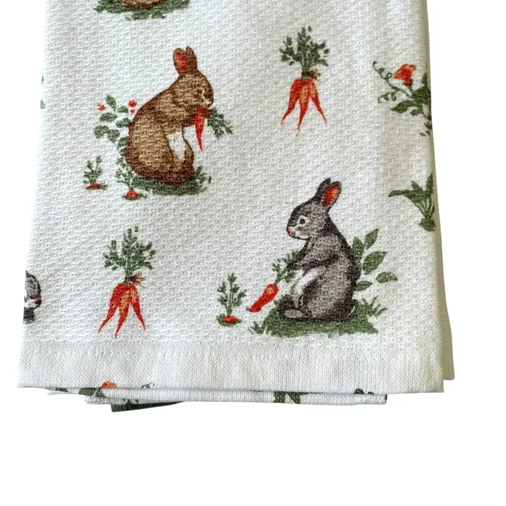 Shabby Chic Cotton Kitchen Towels Spring Floral Easter Bunny Rabbit Set of 3 NEW